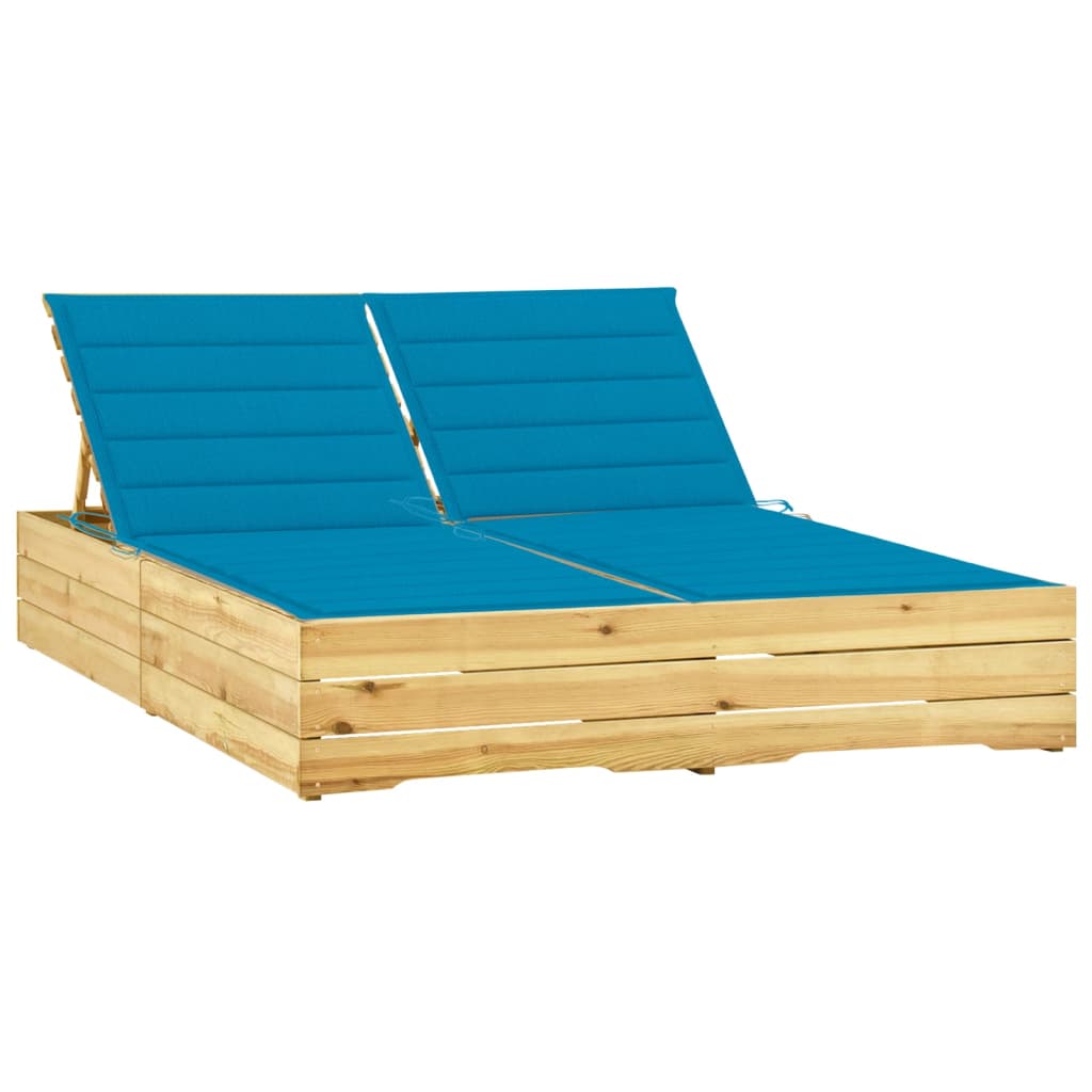 vidaXL Double Sun Lounger with Cushions Impregnated Pinewood