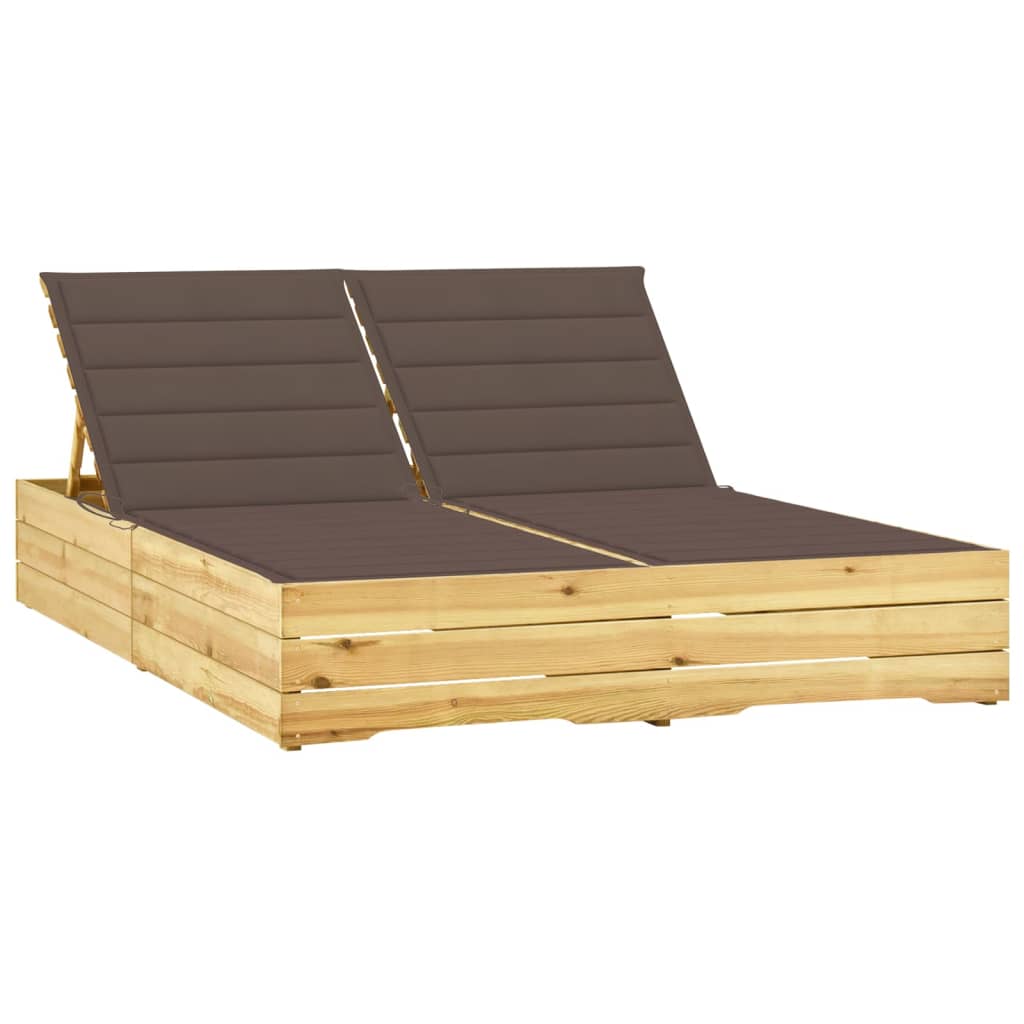 vidaXL Double Sun Lounger with Cushions Impregnated Pinewood