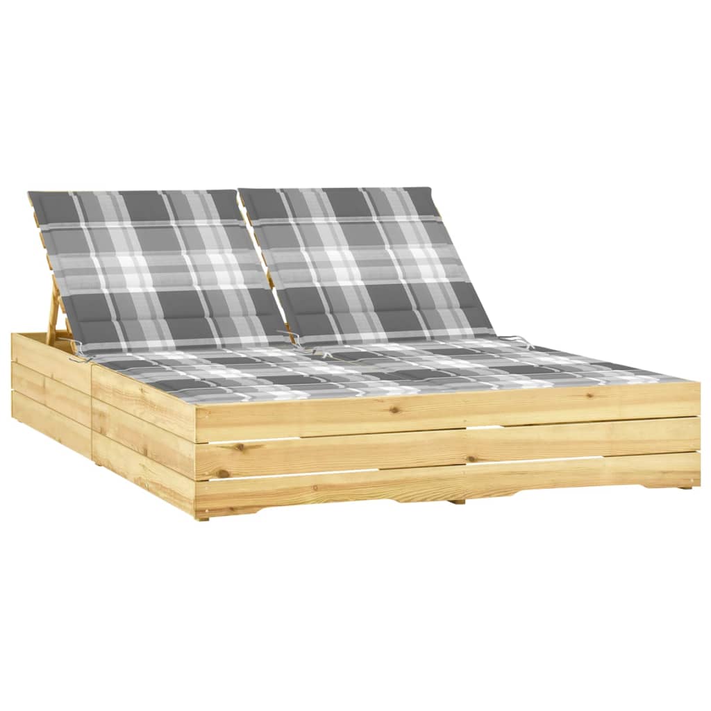 vidaXL Double Sun Lounger with Cushions Impregnated Pinewood