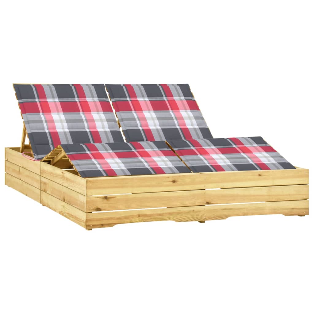 vidaXL Double Sun Lounger with Cushions Impregnated Pinewood