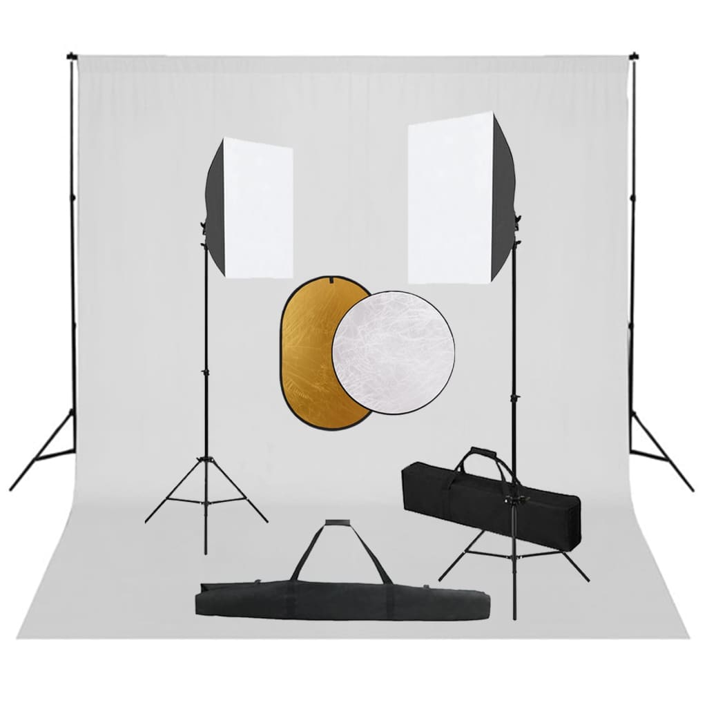 vidaXL Photo Studio Set with Softbox Lights, Background, and Reflector