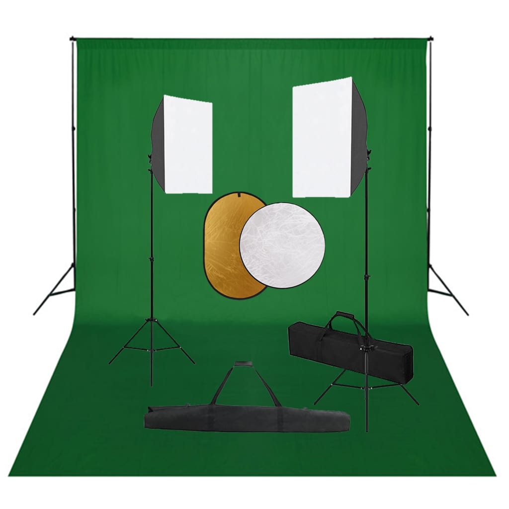 vidaXL Photo Studio Set with Softbox Lights, Background, and Reflector