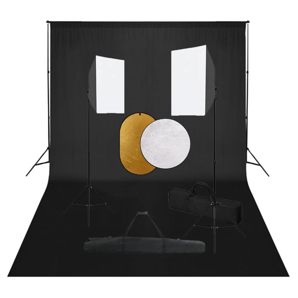 vidaXL Photo Studio Set with Softbox Lights, Background, and Reflector