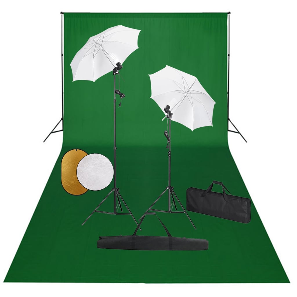 vidaXL Photo Studio Kit with Lights, Umbrellas, Background, and Reflector
