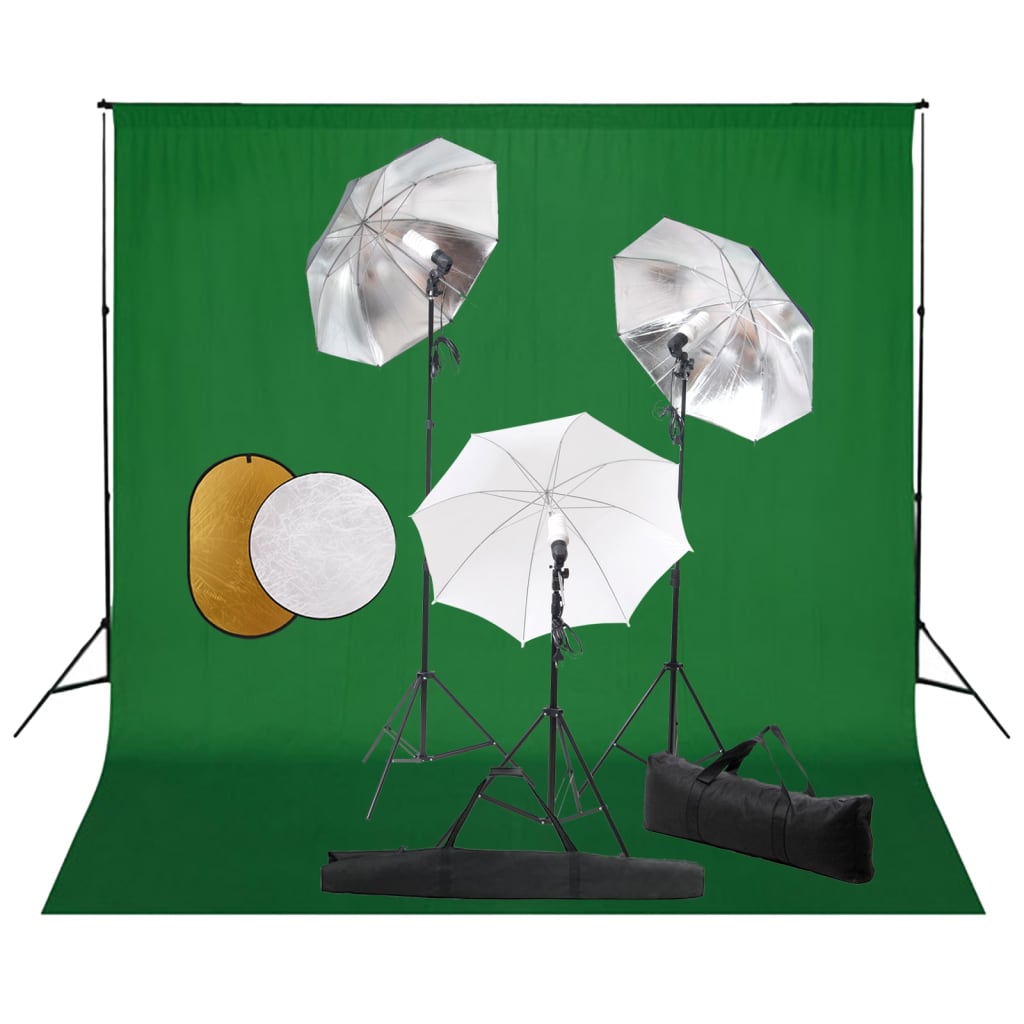 vidaXL Photo Studio Kit with Lights, Umbrellas, Background, and Reflector