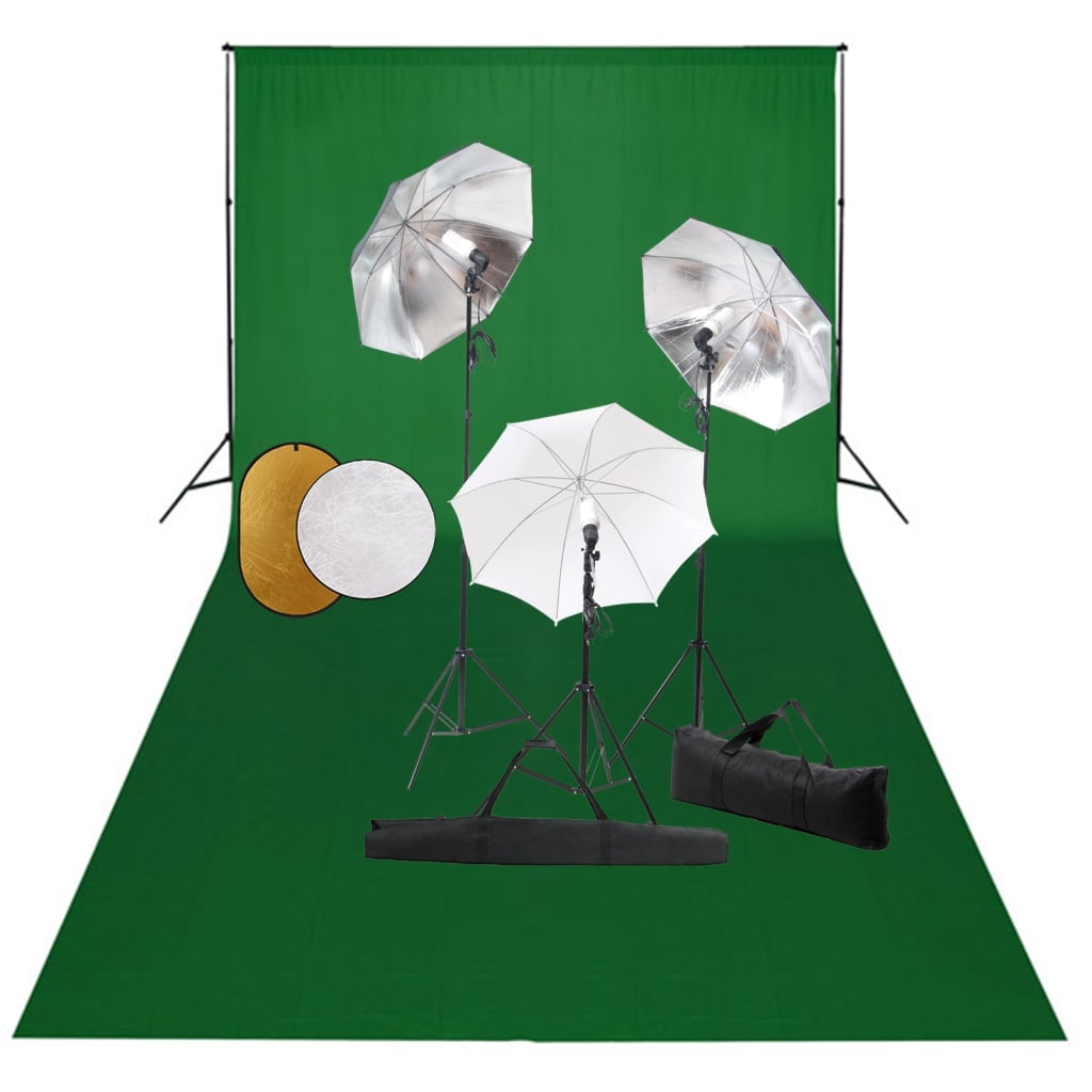 vidaXL Photo Studio Kit with Lights, Umbrellas, Background, and Reflector