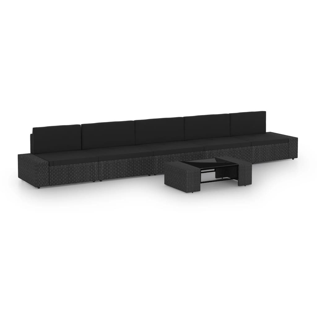 vidaXL 9-delige Loungeset met kussens poly rattan zwart