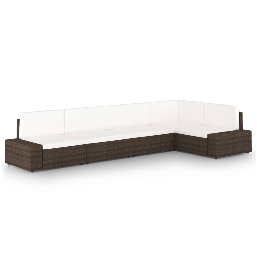 vidaXL 4-Piece Poly Rattan Lounge Set with Cushions Brown