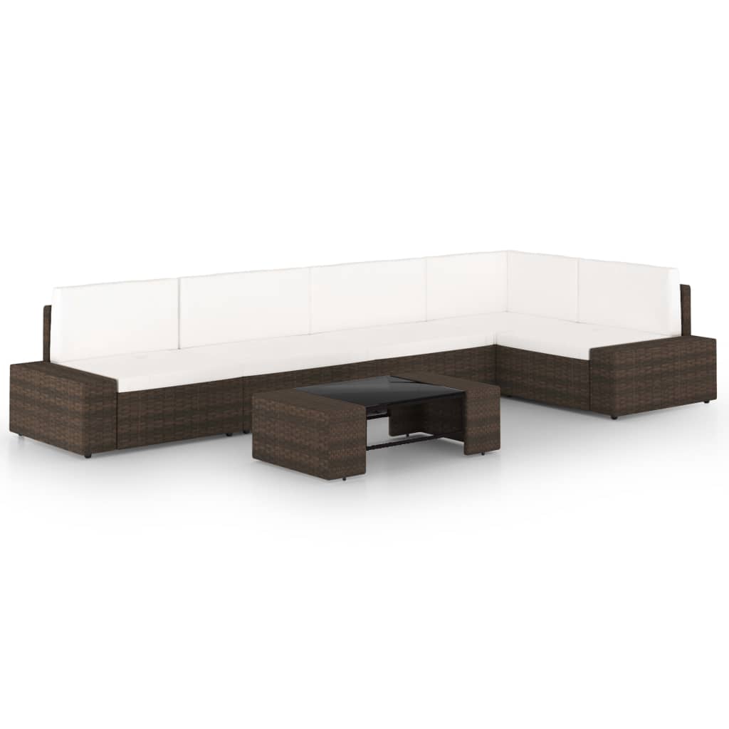 vidaXL 4-Piece Poly Rattan Lounge Set with Cushions Brown