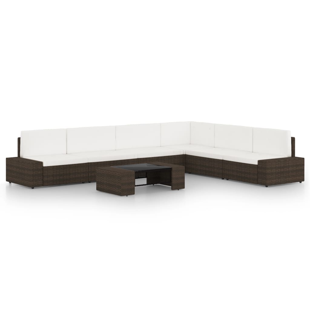 vidaXL 4-Piece Poly Rattan Lounge Set with Cushions Brown