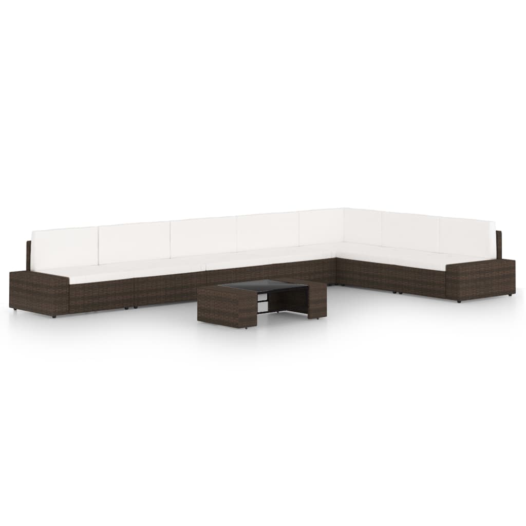 vidaXL 4-Piece Poly Rattan Lounge Set with Cushions Brown