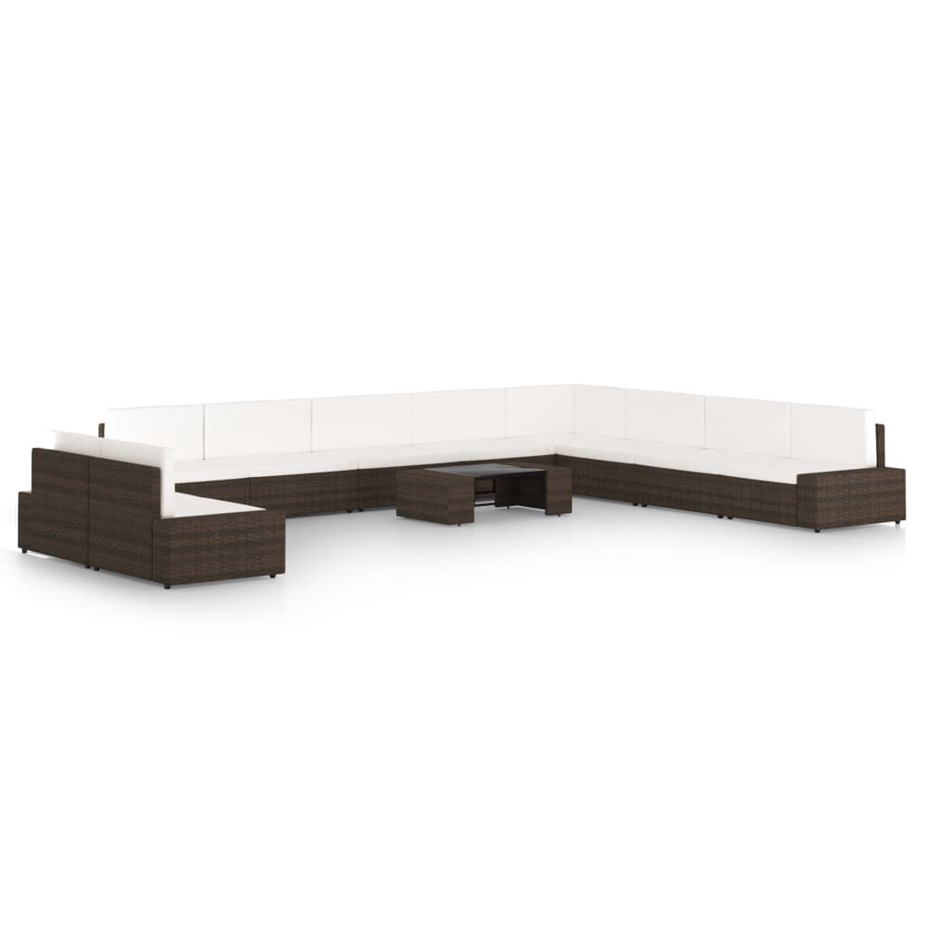 vidaXL 4-Piece Poly Rattan Lounge Set with Cushions Brown