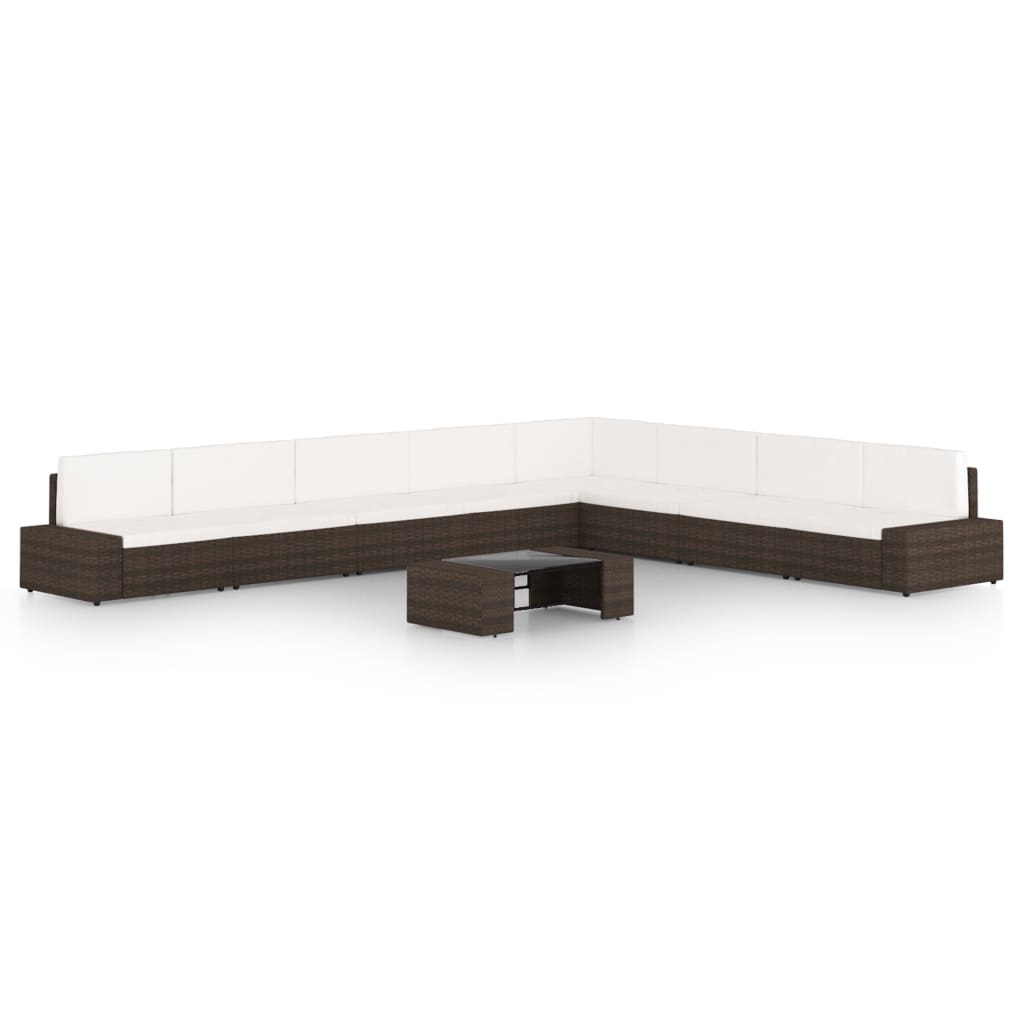 vidaXL 4-Piece Poly Rattan Lounge Set with Cushions Brown