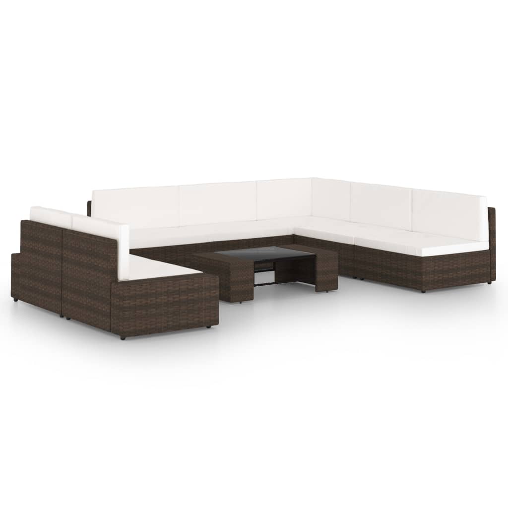 vidaXL 4-Piece Poly Rattan Lounge Set with Cushions Brown