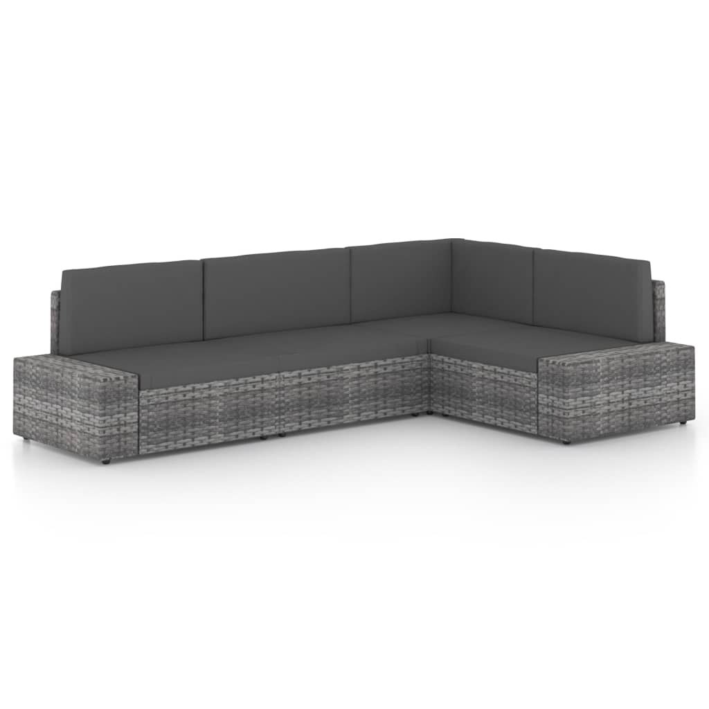 vidaXL 4-Piece Lounge Set with Cushions Poly Rattan Grey