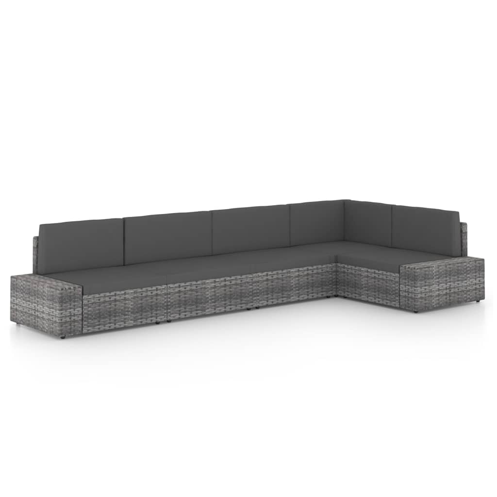 vidaXL 4-Piece Lounge Set with Cushions Poly Rattan Grey