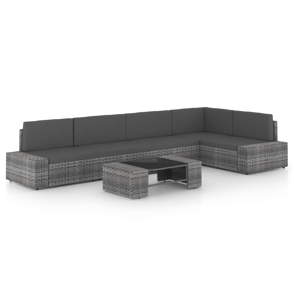 vidaXL 4-Piece Lounge Set with Cushions Poly Rattan Grey