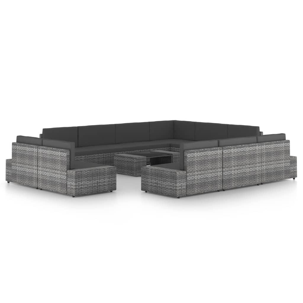 vidaXL 4-Piece Lounge Set with Cushions Poly Rattan Grey