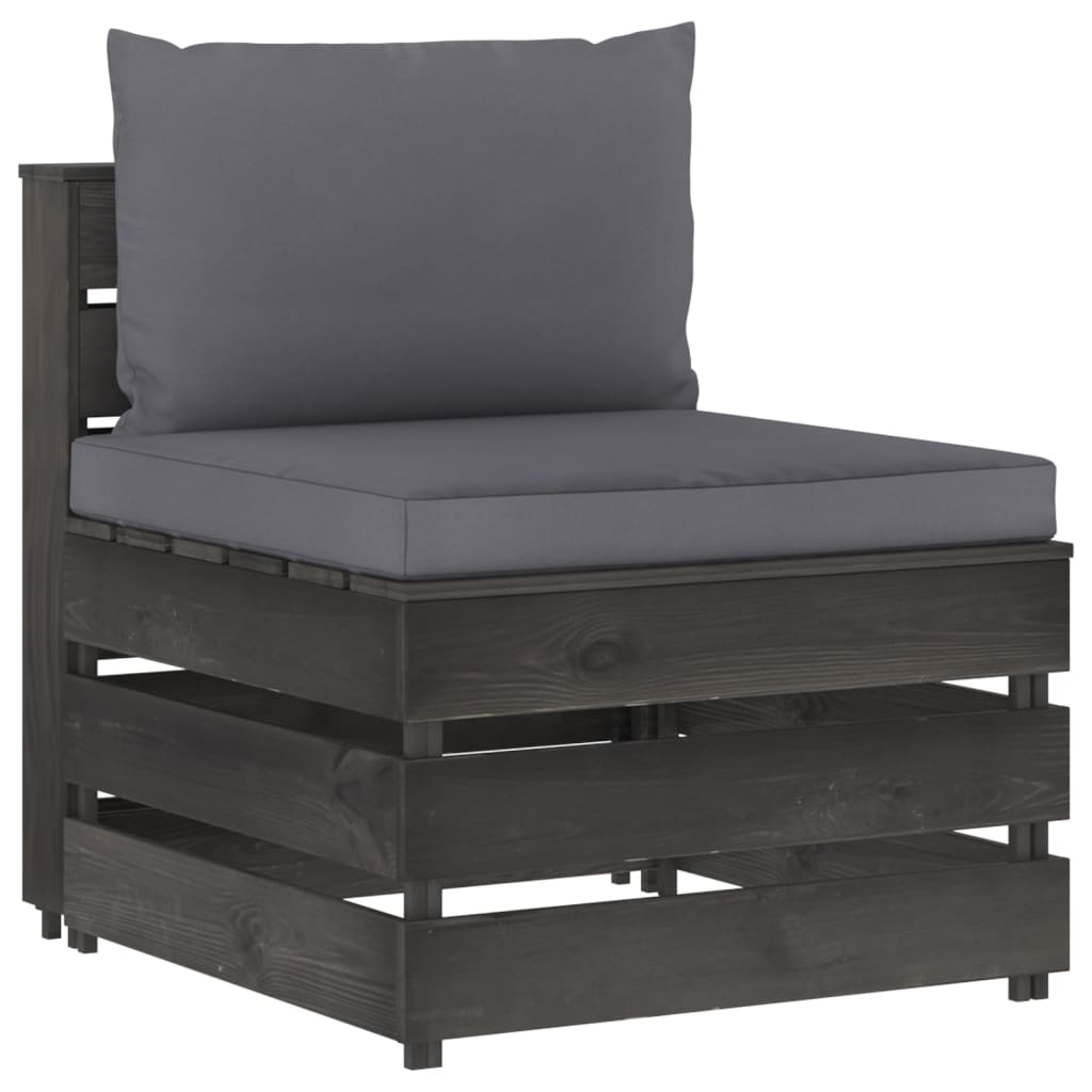 vidaXL Middle Sofa Sectional with Cushions Grey Impregnated Wood