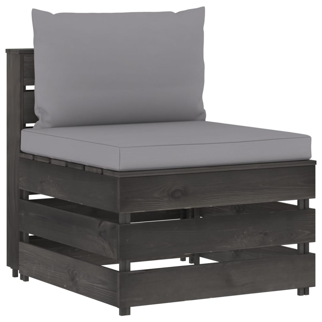 vidaXL Middle Sofa Sectional with Cushions Grey Impregnated Wood
