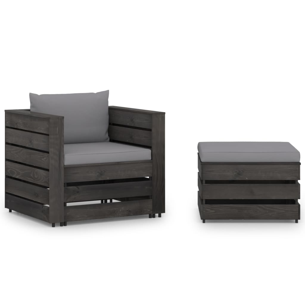 vidaXL 2-piece Lounge Set with Cushions Grey Impregnated Wood