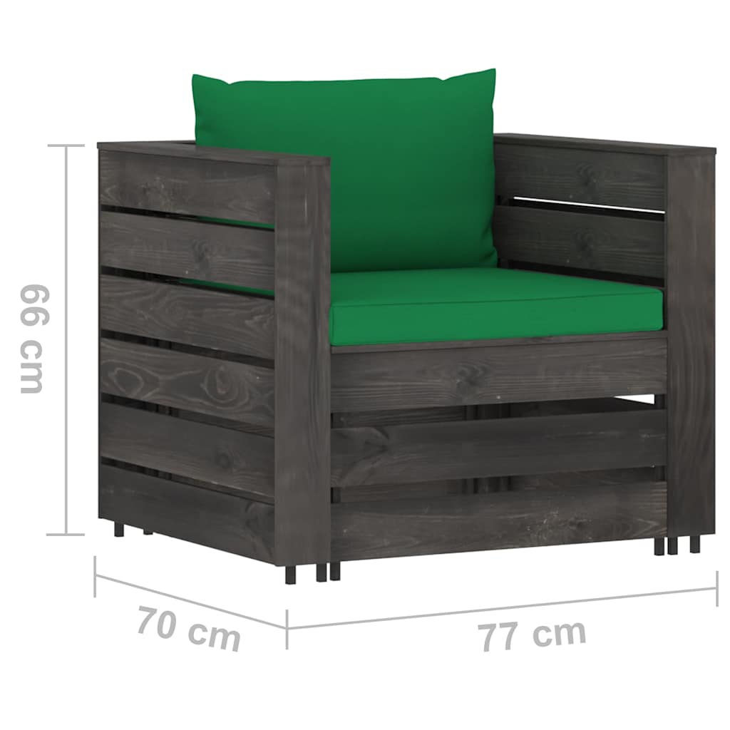 vidaXL 2-piece Lounge Set with Cushions Grey Impregnated Wood