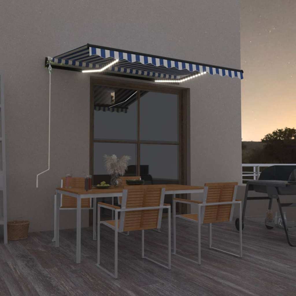 vidaXL Luifel automatisch met LED en windsensor 400x300cm blauw en wit