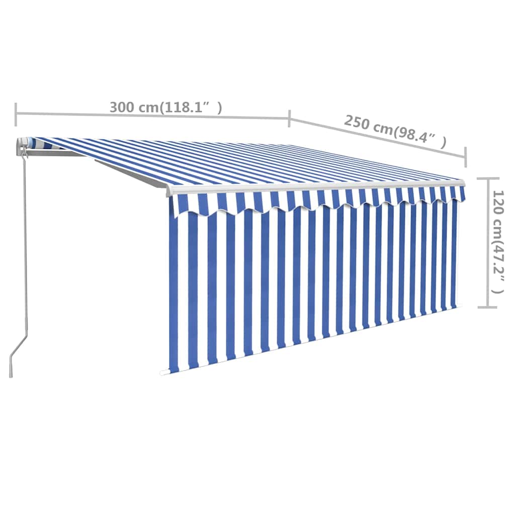 vidaXL Luifel handmatig uittrekbaar met rolgordijn 3x2,5 m blauw wit