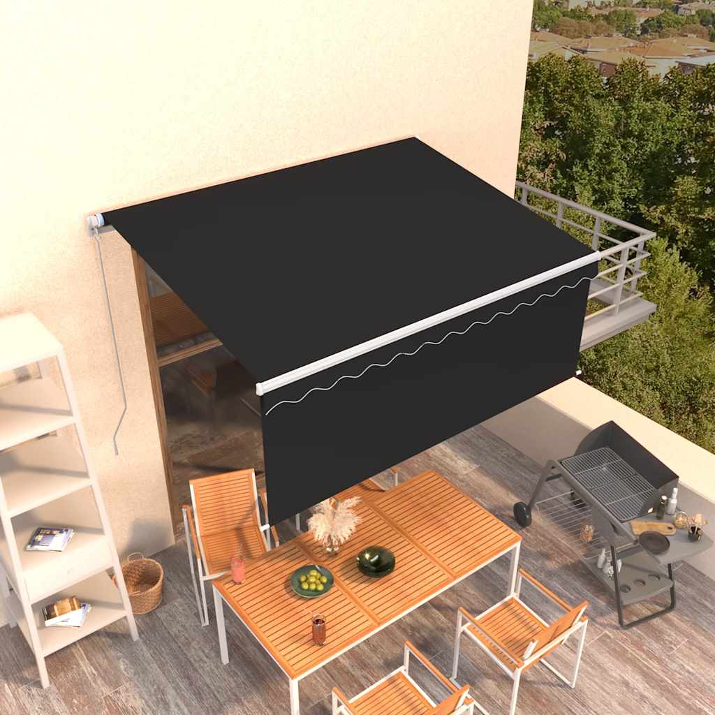 vidaXL Luifel handmatig uittrekbaar met rolgordijn 3x2,5 m blauw wit