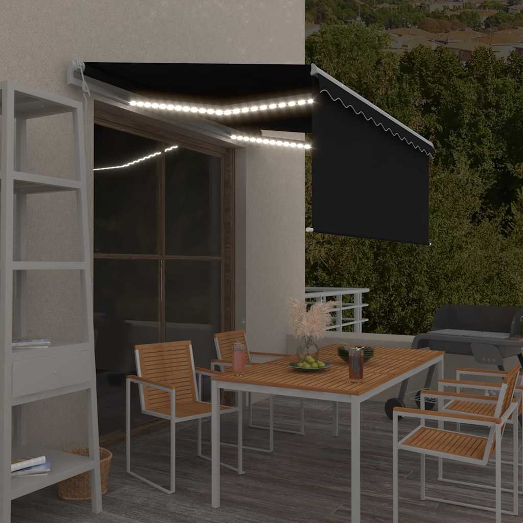 vidaXL Luifel met rolgordijn, LED en windsensor 3x2,5 m blauw en wit