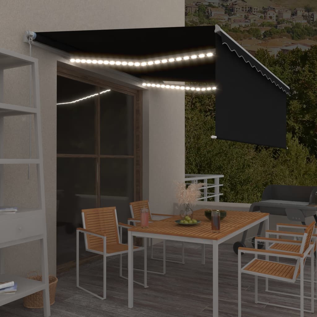 vidaXL Luifel handmatig uittrekbaar rolgordijn LED 3x2,5 m blauw wit