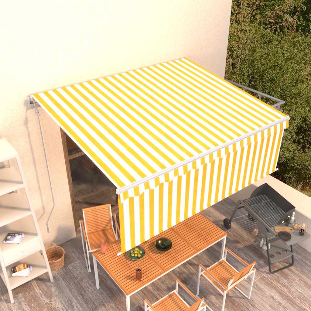 vidaXL Luifel automatisch uittrekbaar met rolgordijn 3x2,5 m blauw wit