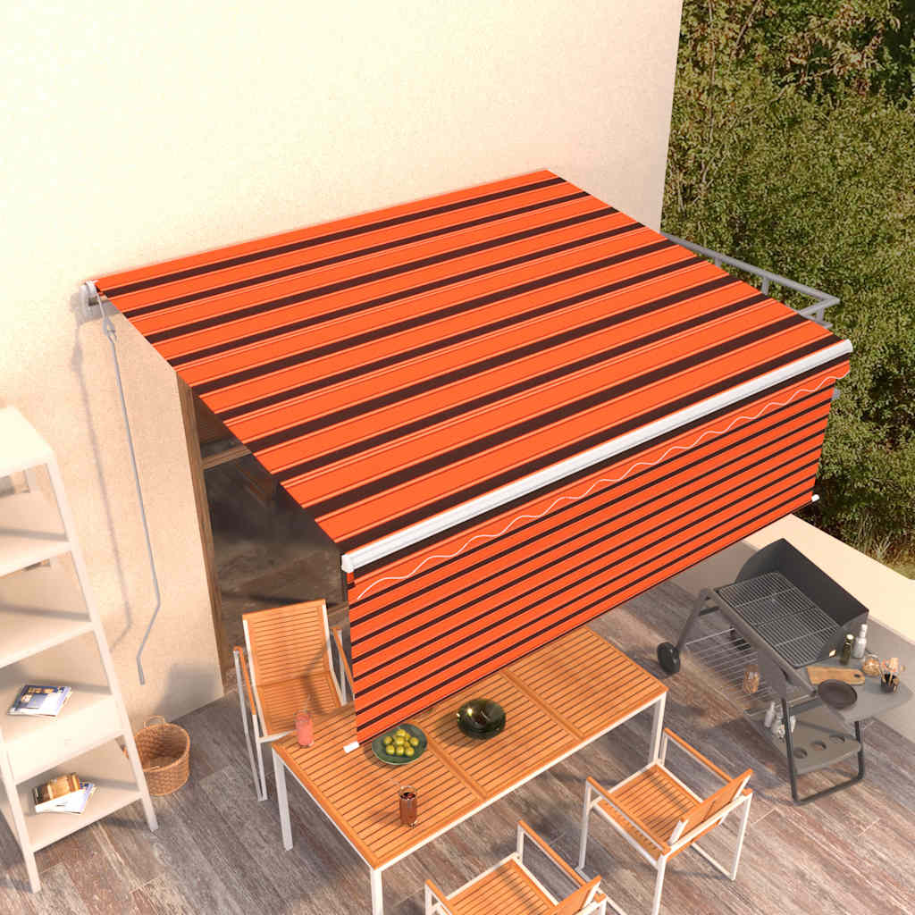 vidaXL Luifel automatisch uittrekbaar met rolgordijn 3x2,5 m blauw wit