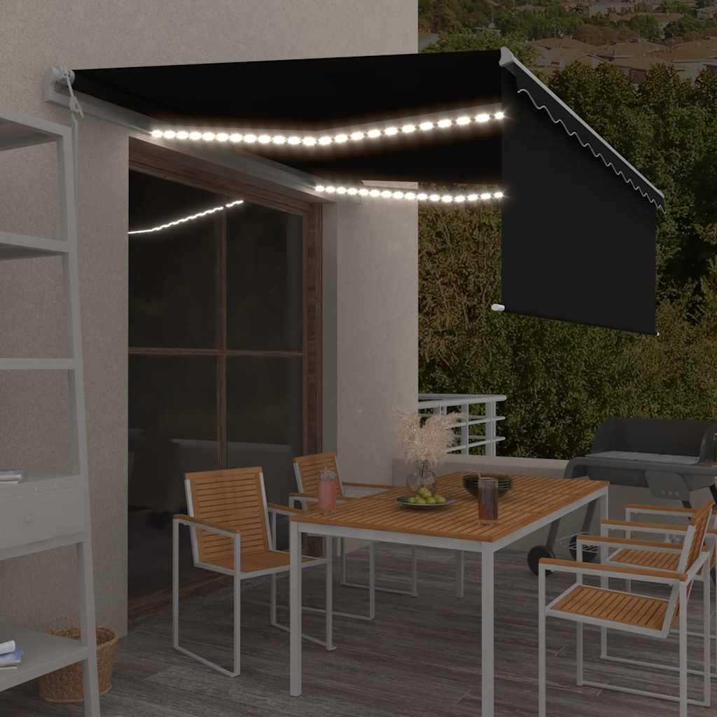 vidaXL Luifel met rolgordijn, LED en windsensor 3x2,5 m blauw en wit