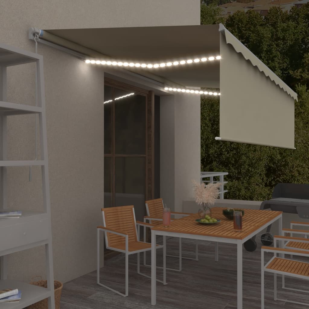 vidaXL Luifel handmatig uittrekbaar rolgordijn LED 3x2,5 m blauw wit