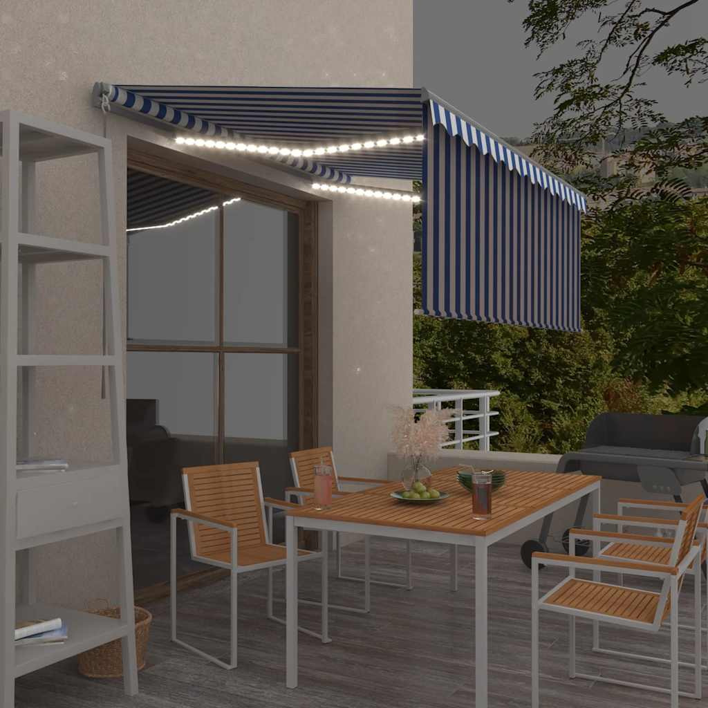 vidaXL Manual Retractable Awning LED 3x2.5 m Blue White