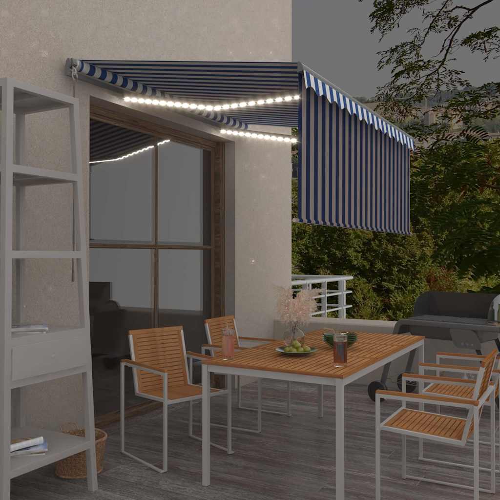 vidaXL Manual Retractable Awning LED 3x2.5 m Blue White