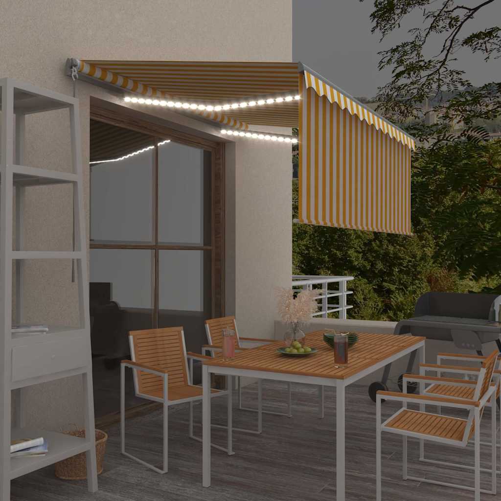 vidaXL Manual Retractable Awning LED 3x2.5 m Blue White