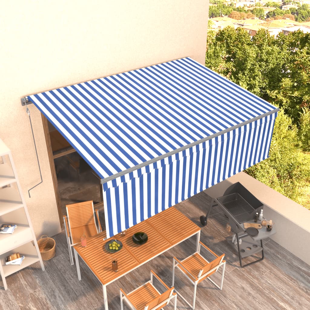 vidaXL Luifel automatisch uittrekbaar met rolgordijn 3x2,5 m blauw wit