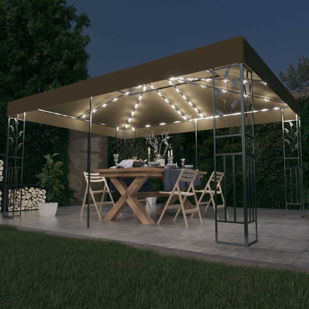 vidaXL Prieel avec double noir et éclairage LED 3x4 m blanc
