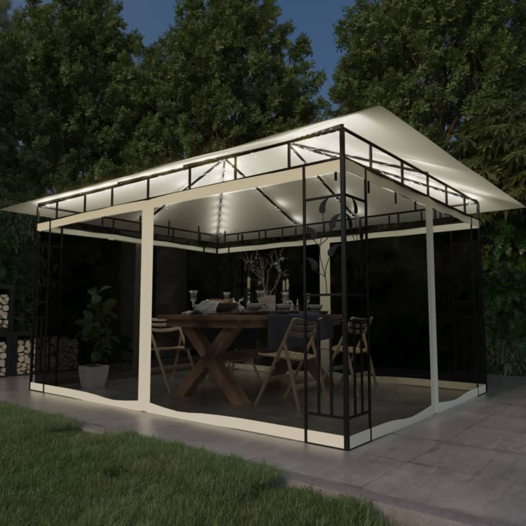 vidaXL Gazebo with Mosquito Net LED String Lights 180 g/m² 3x3x2.73 m Cream