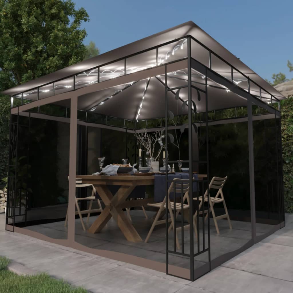 vidaXL Gazebo with Mosquito Net LED String Lights 180 g/m² 3x3x2.73 m Cream
