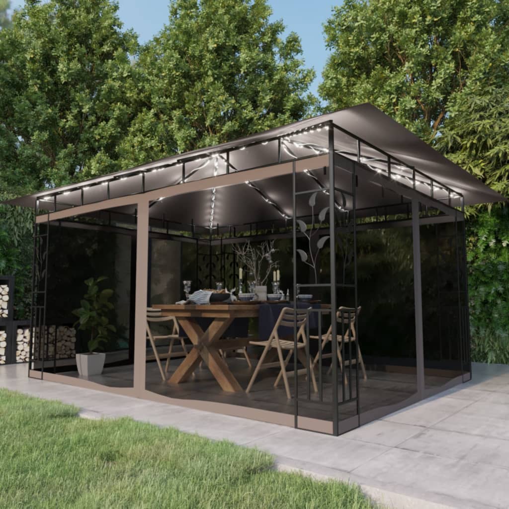 vidaXL Gazebo with Mosquito Net LED String Lights 180 g/m² 3x3x2.73 m Cream