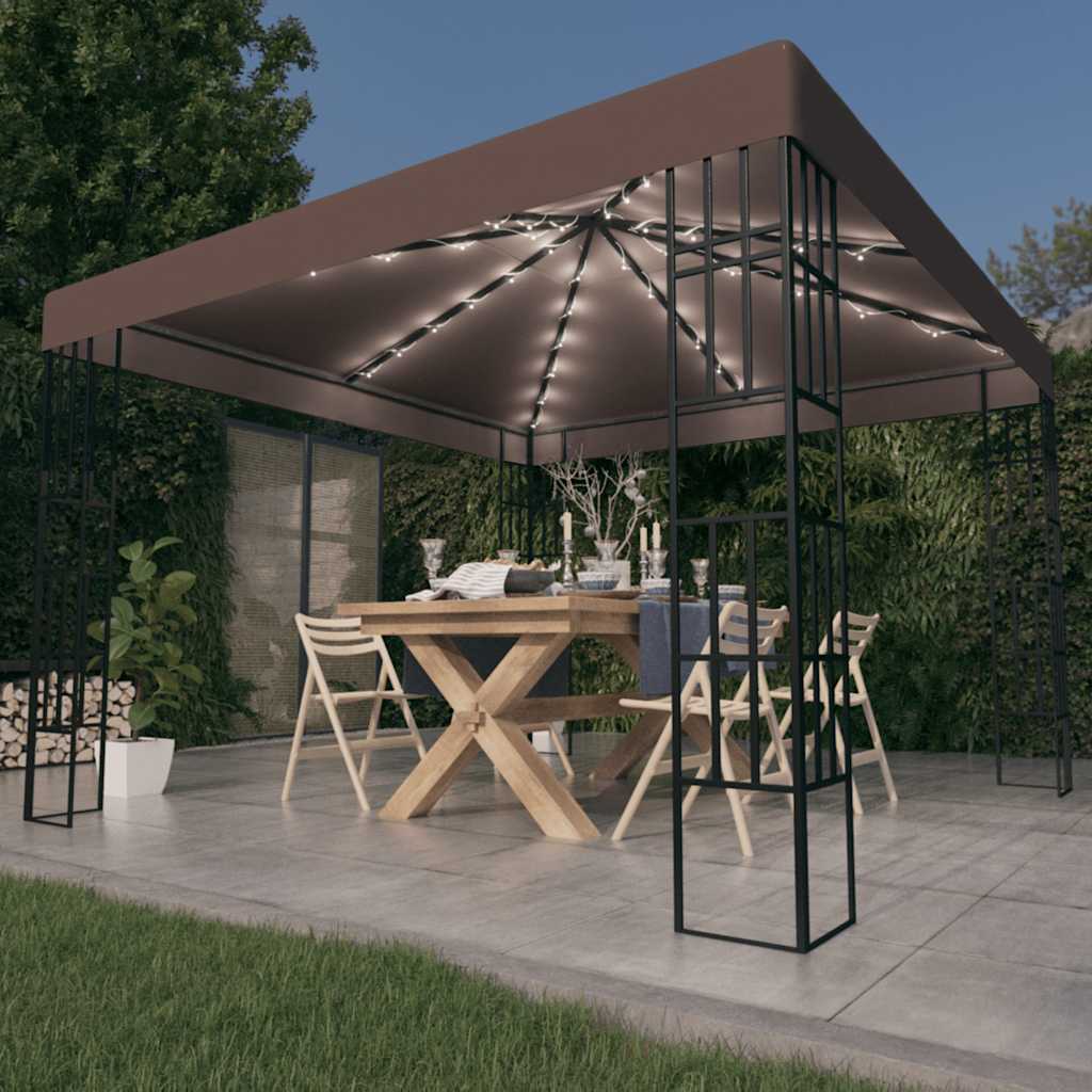 vidaXL Gazebo with LED String Lights 3x3 m Cream