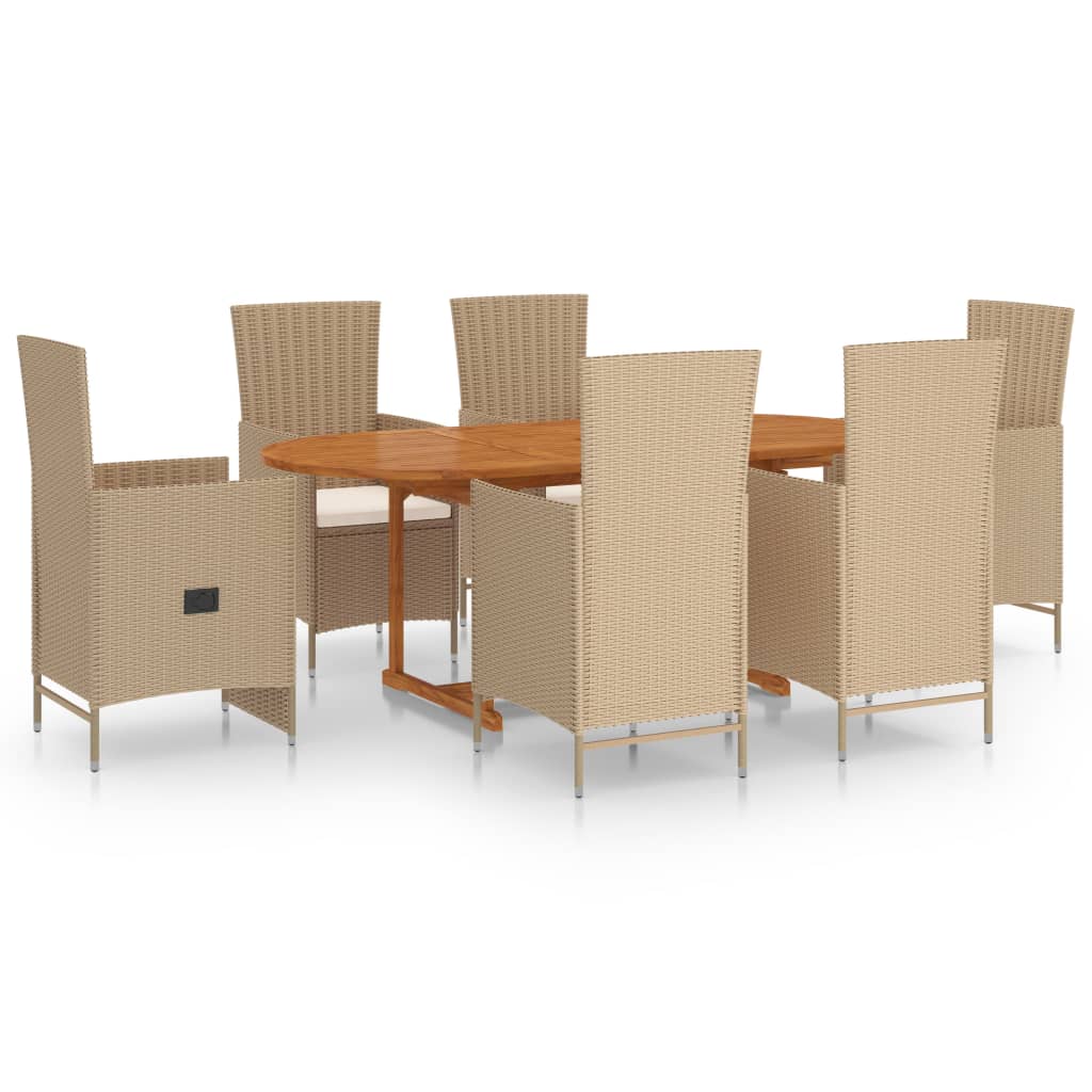 vidaXL 7-delige Tuinset poly rattan zwart