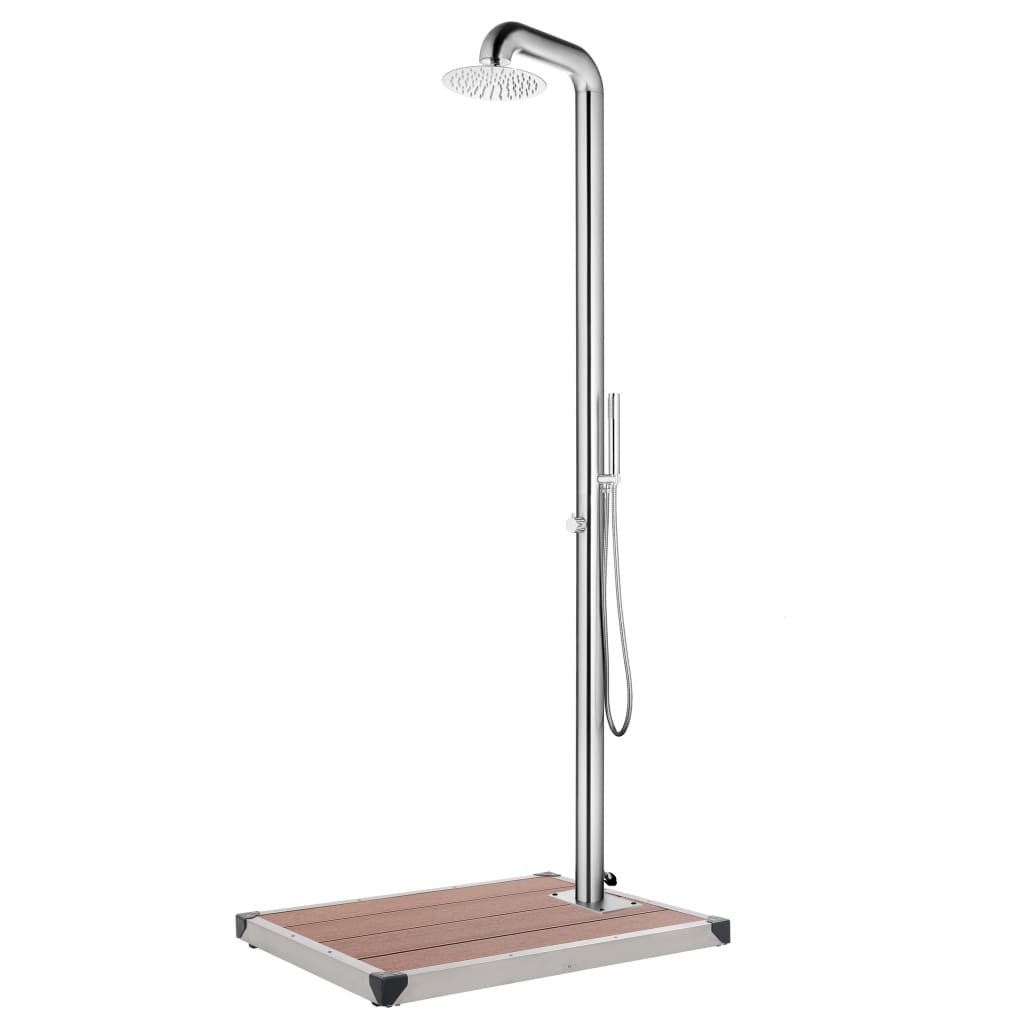 vidaXL Buitendouche met bruine basis 230 cm roestvrij staal
