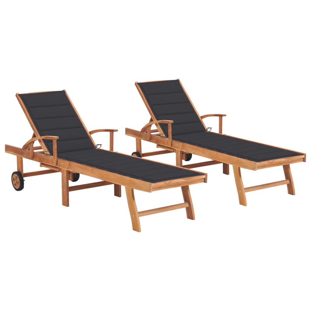 vidaXL Sun Lounger with Anthracite Cushion Solid Teak Wood