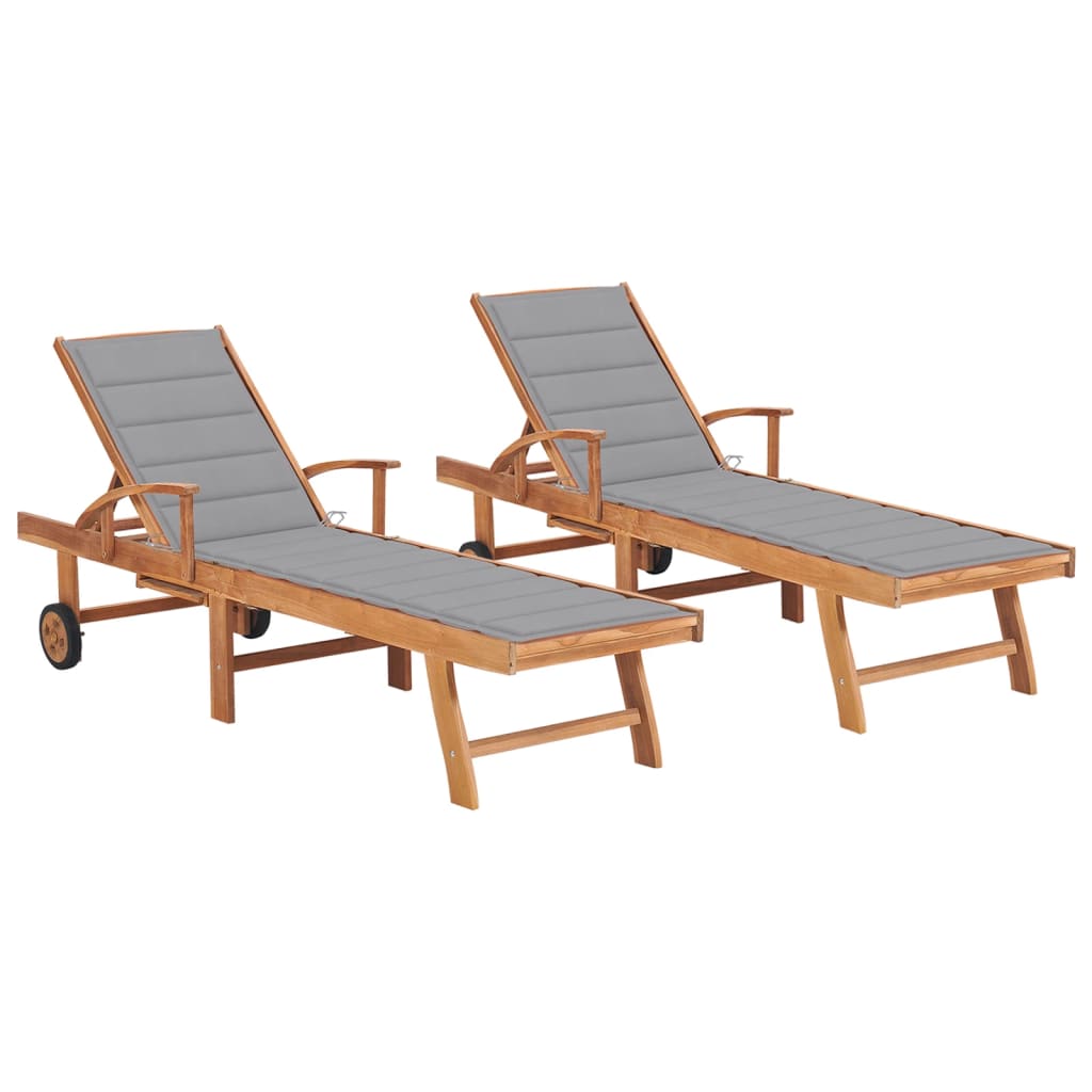 vidaXL Sun Lounger with Anthracite Cushion Solid Teak Wood