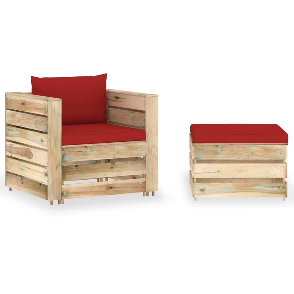 vidaXL 2-piece Lounge Set with Cushions Grey Impregnated Wood