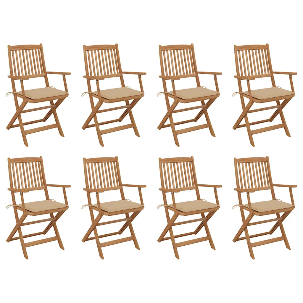 vidaXL Garden Chairs 2 pcs foldable with cushions solid acacia wood